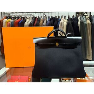 Hermes Zip Black Canvas Gold Erbag